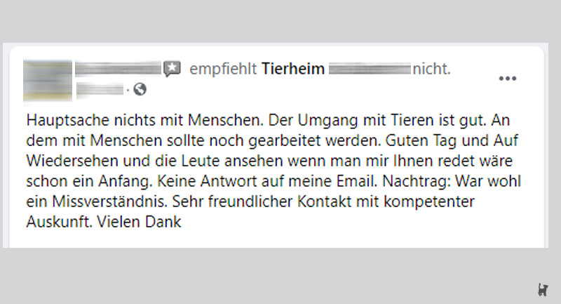 Screenshot Kritik an Tierheim