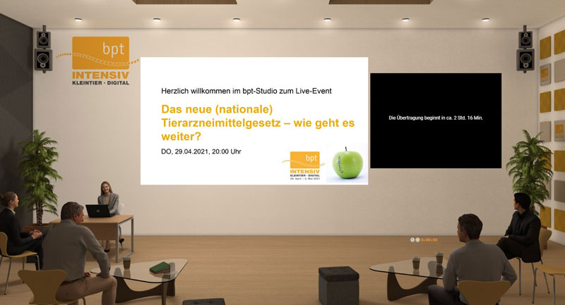 Live-Events luden zum Mitmachen, Diskutieren und Fragen stellen ein (Bildrechte: bpt-Akademie GmbH) Virtueller Raum zur Diskussionsrunde über das neue Tierarzneimittelgesetz