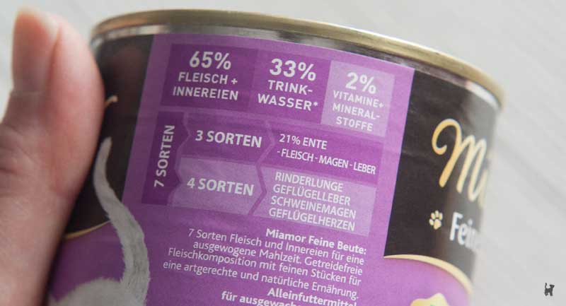 Das Fleischbarometer der Miamor-Sorte "Mit Ente" Fleischbarometer zeigt an, welche tierischen Bestandteile das Futter enthält